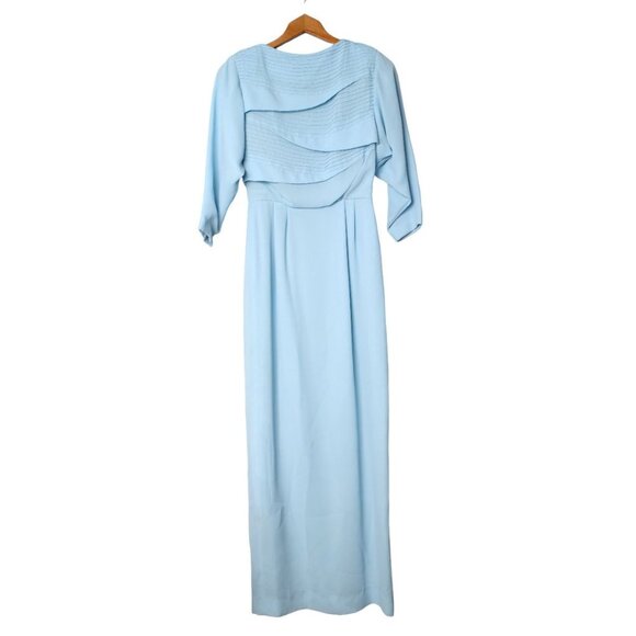 VTG  Handmade Light Blue Maxi Gown Dress Pleated Layered Bodice Billow Sleeve - Picture 3 of 16